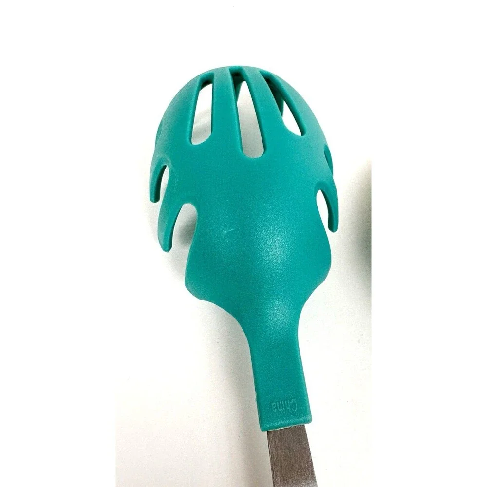 Kitchen Utensils Set: 3-piece Teal Silicone Pasta Server, Spoon, Slotted Skimmer
